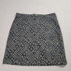 Free People Mini Skirt Size 10 Navy Blue Beige Floral Geometric Boho Twill‎